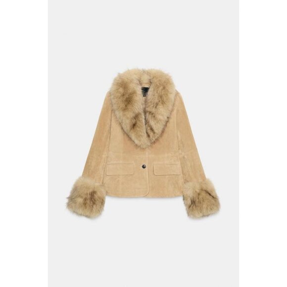 ZARA FITTED 100% SHEEPSKIN SUEDE BLAZER - Picture 1 of 6